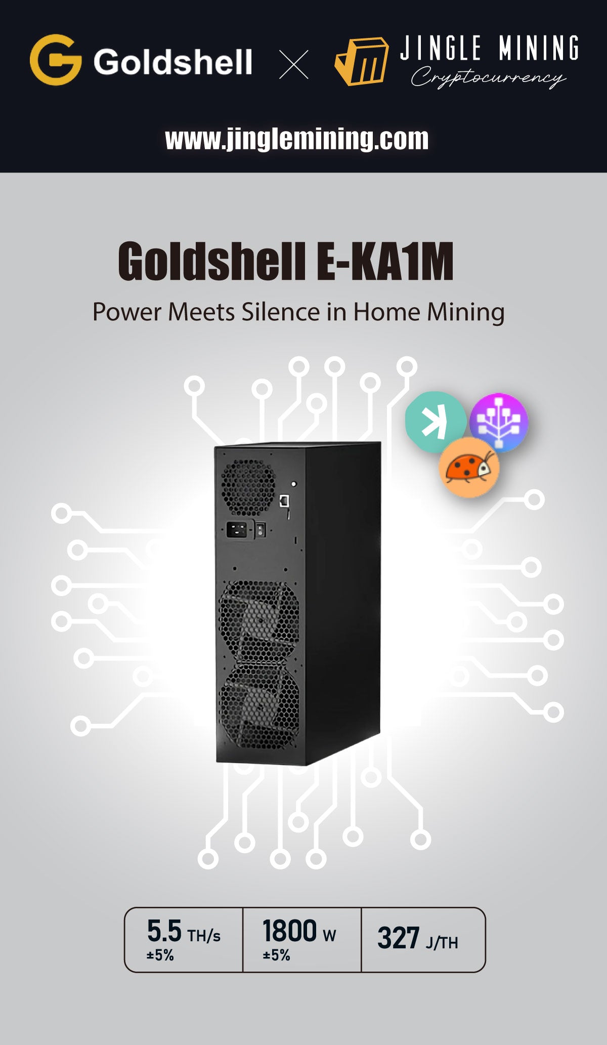 Goldshell E-KA1M  KAS Miner 5.5TH/S 1800W Kaspa Mining