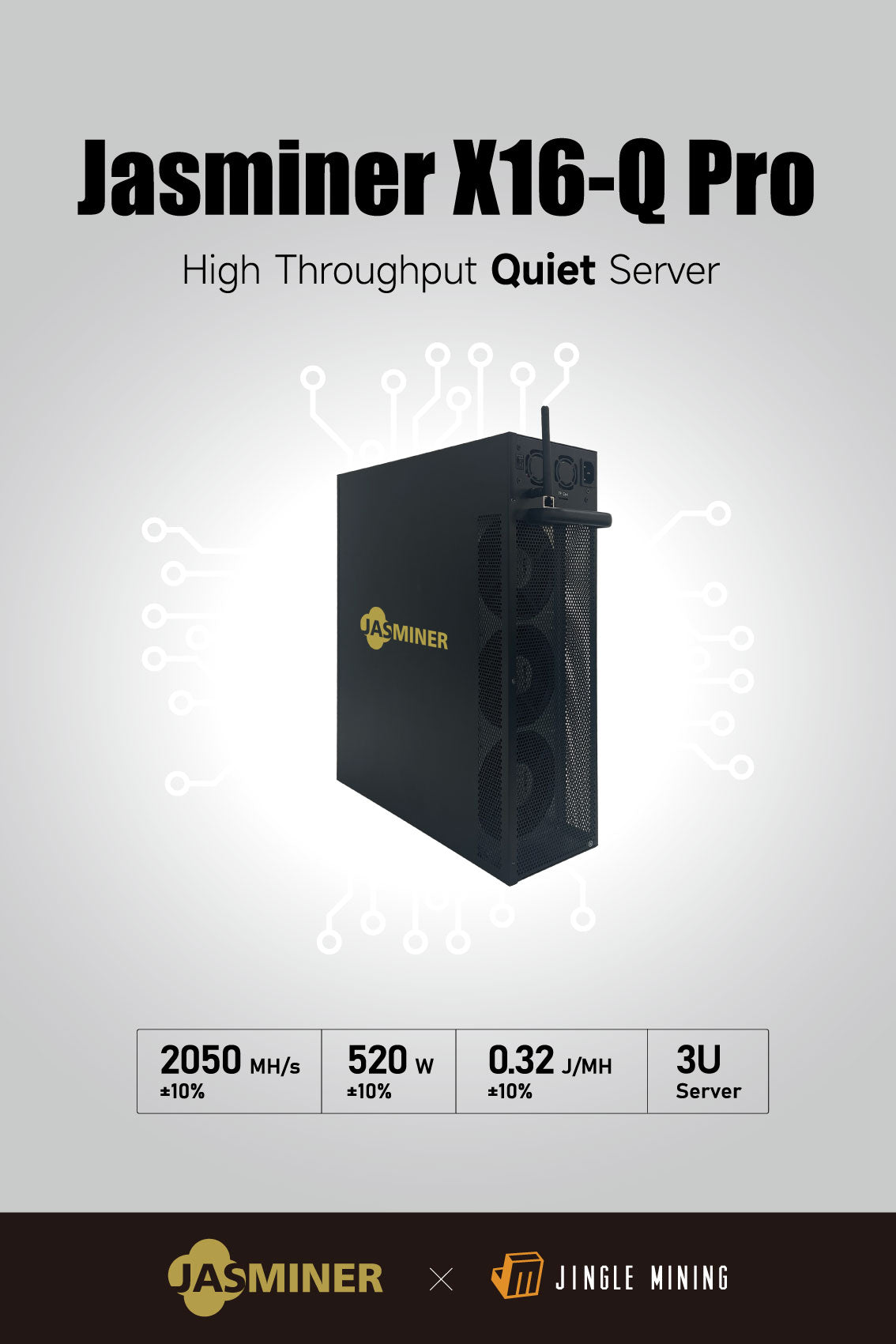 【In Stock】JASMINER X16 High Throughput Quiet Pro Server (2050MH)