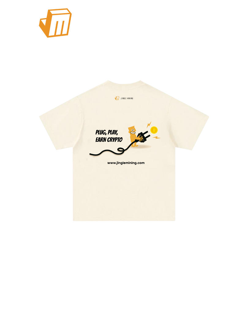 JINGLE MINING Beige T-Shirt with Cartoon Slogan on the Back