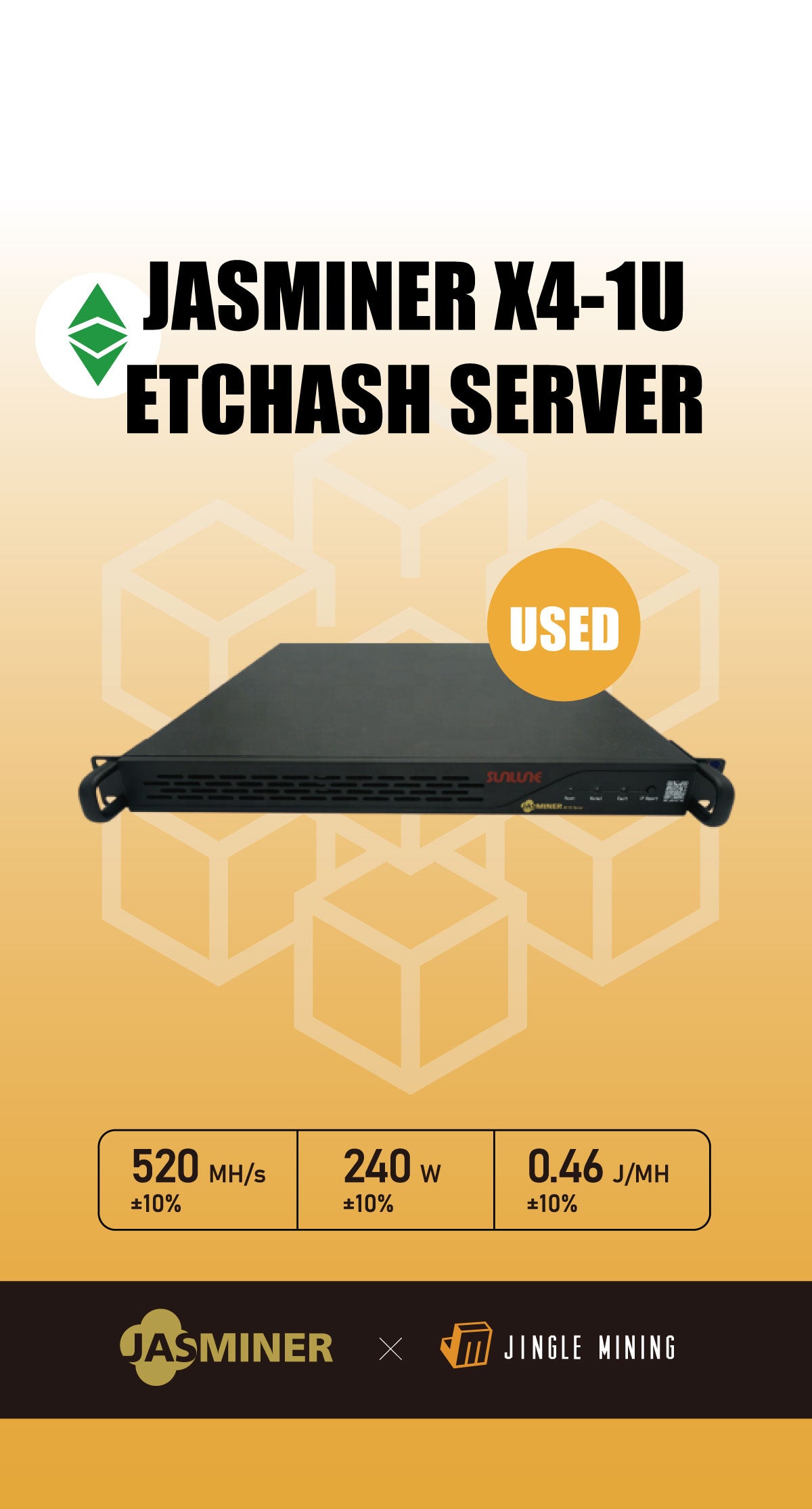 【USED】JASMINER X4-1U ETCHASH SERVER (520MH)